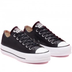 Converse Black All Star Leather Platform Low Top Womens