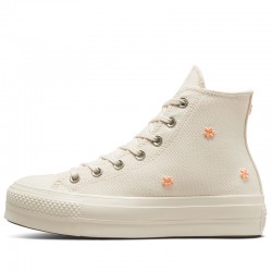 Converse Chuck Taylor Lift High Ivory Peach Embroidered Flower