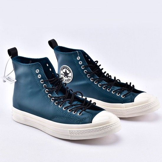 converse leather high tops blue
